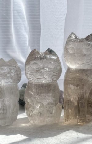 ねこ　スモーキークォーツ　シトリン　水晶　置物　風水
