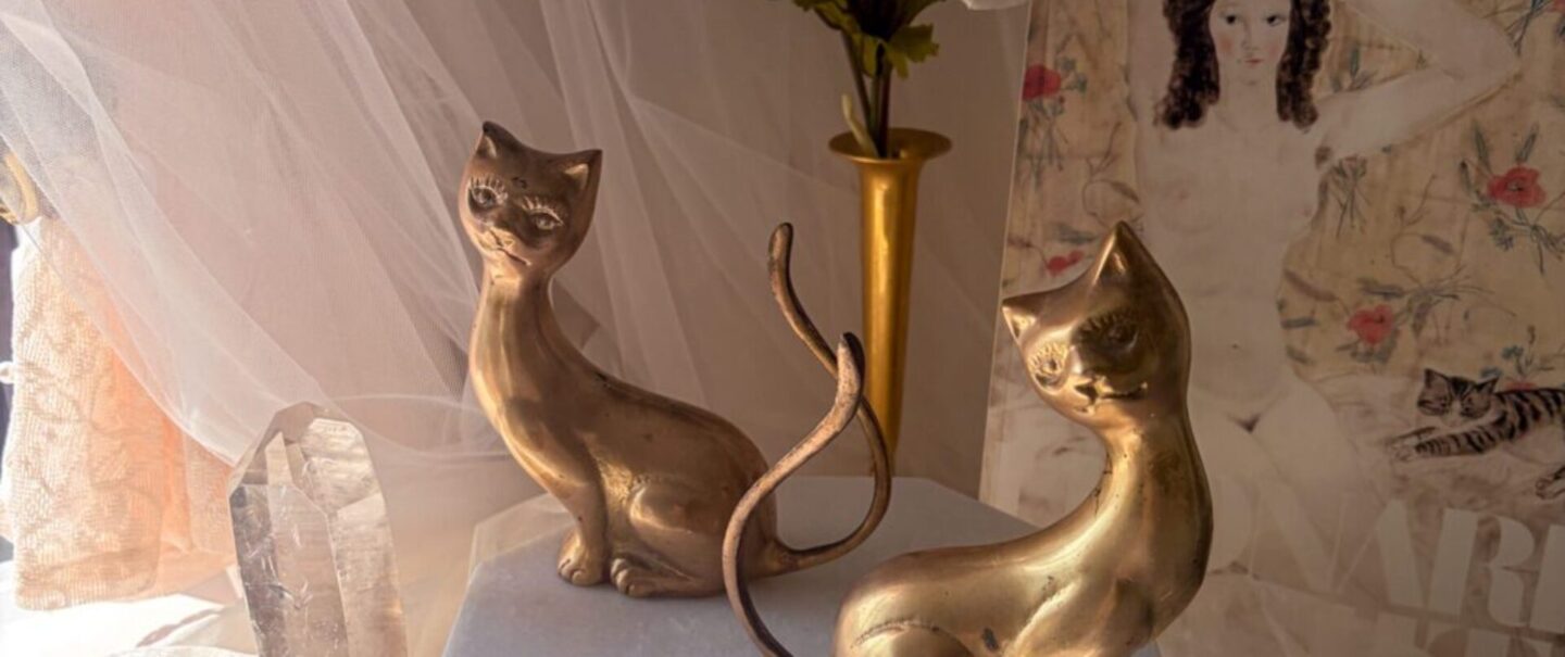 一点もの USA Vintage✧ 妖艶なロングテール・ブラス キャット おめめ